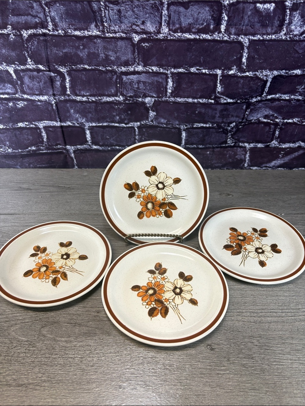 Vintage Floral Pleasant Grove Stoneware Dessert Plates -  (Set of 4)